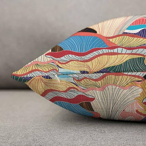 Miniatura 5 de TKS MITLAN Fundas de almohada decorativas de hongos, hermoso patrón gráfico de coloridas fundas de almohada de lino rústico de 12 x 20 pulgadas para