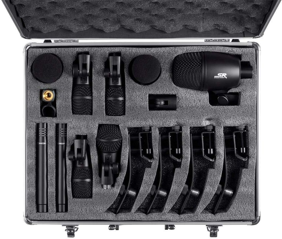 Stage Right Monoprice 7-Piece Drum and Instrument Mic Kit, With Mounts and Case, Balanced XLR Connections - Series
