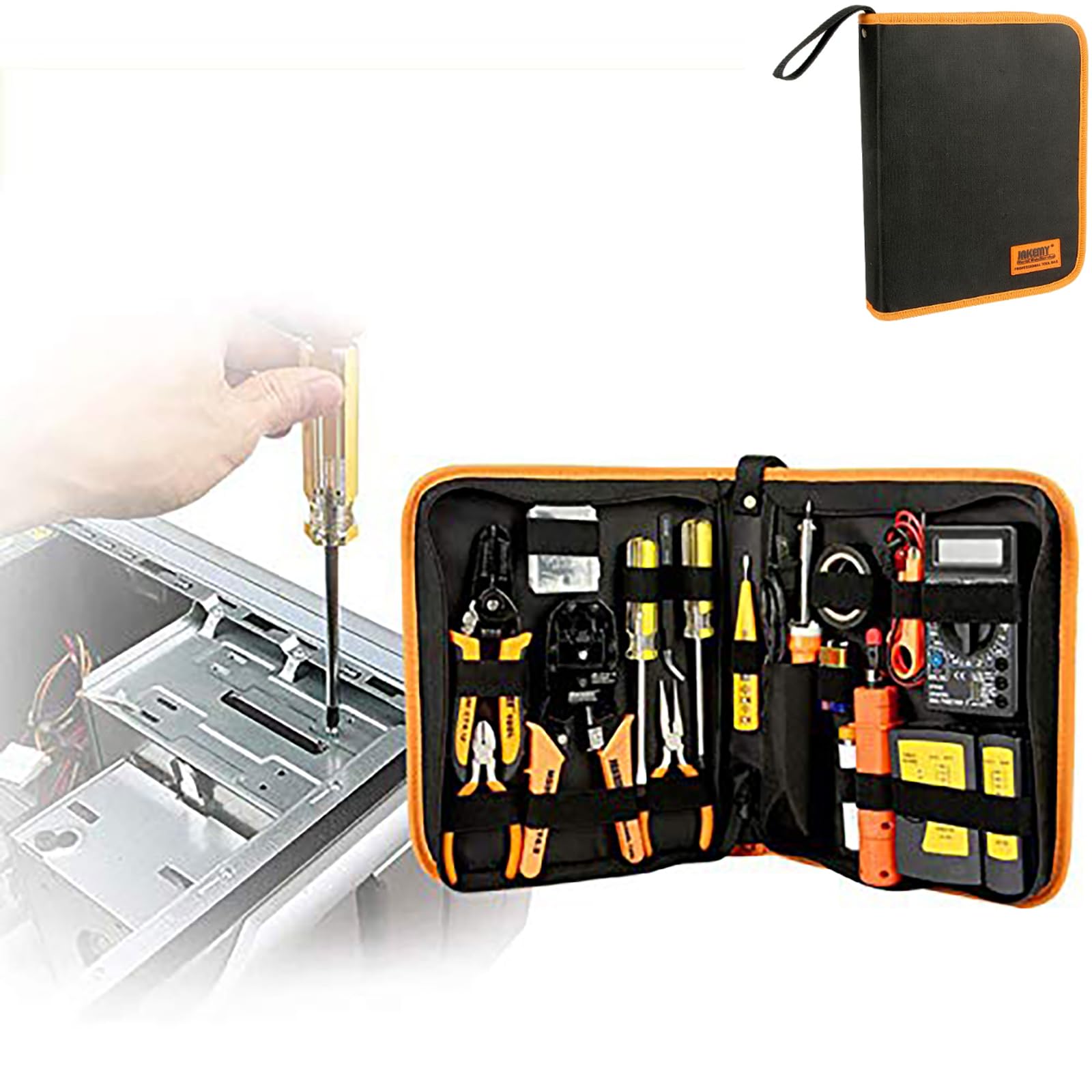 Kit Profesional 17 En 1 Para Reparación De Cables De Red Con Crimpadora Ethernet Rj45 Y Probador, Multímetro Digital Y Soldador De Temperatura Ajustable Para Mantenimiento De Telecomunicaciones Y