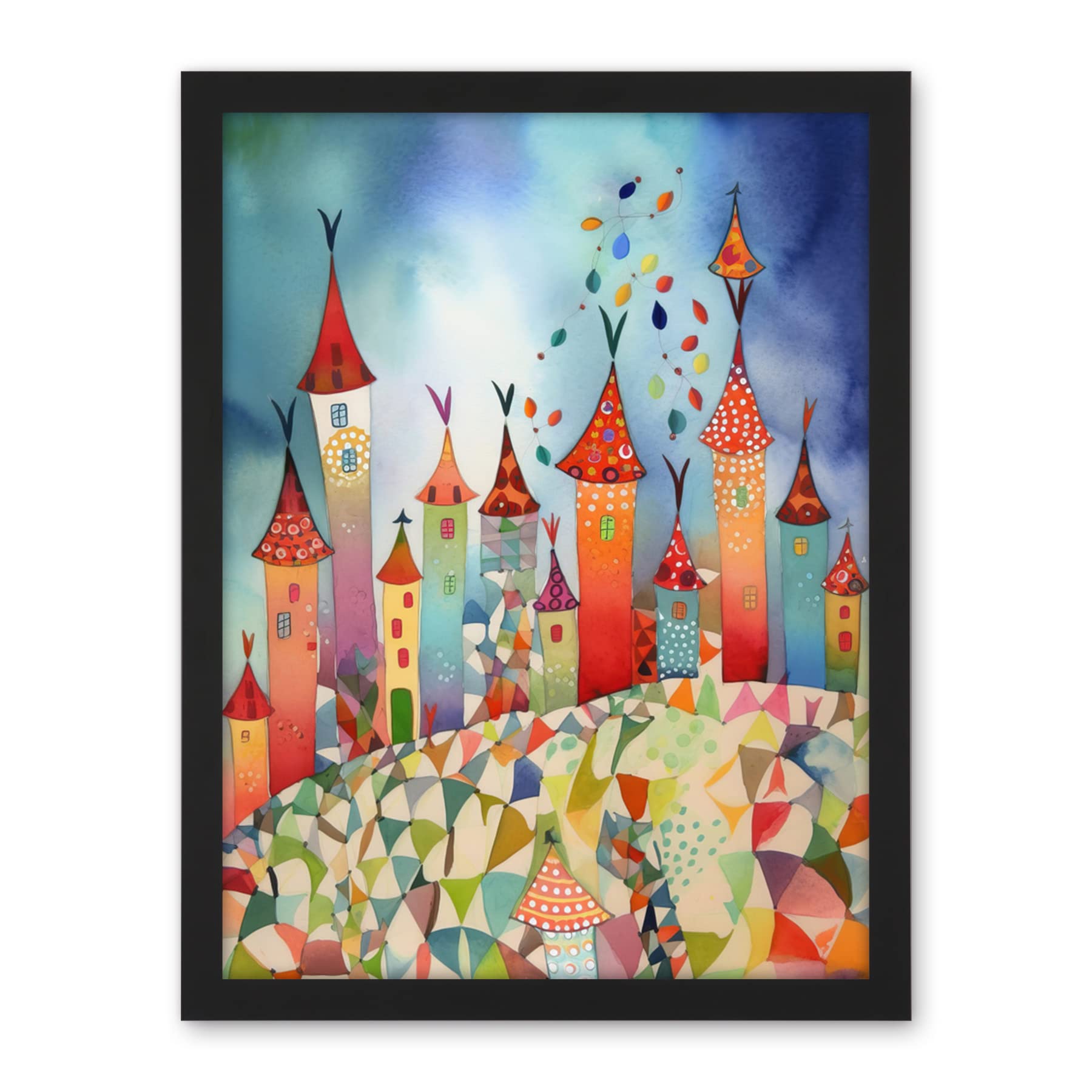 Artery8 Celebration Day Cityscape Processional Street Folk Art Watercolour Painting Artwork Framed Wall Art Print 18X24 Inch