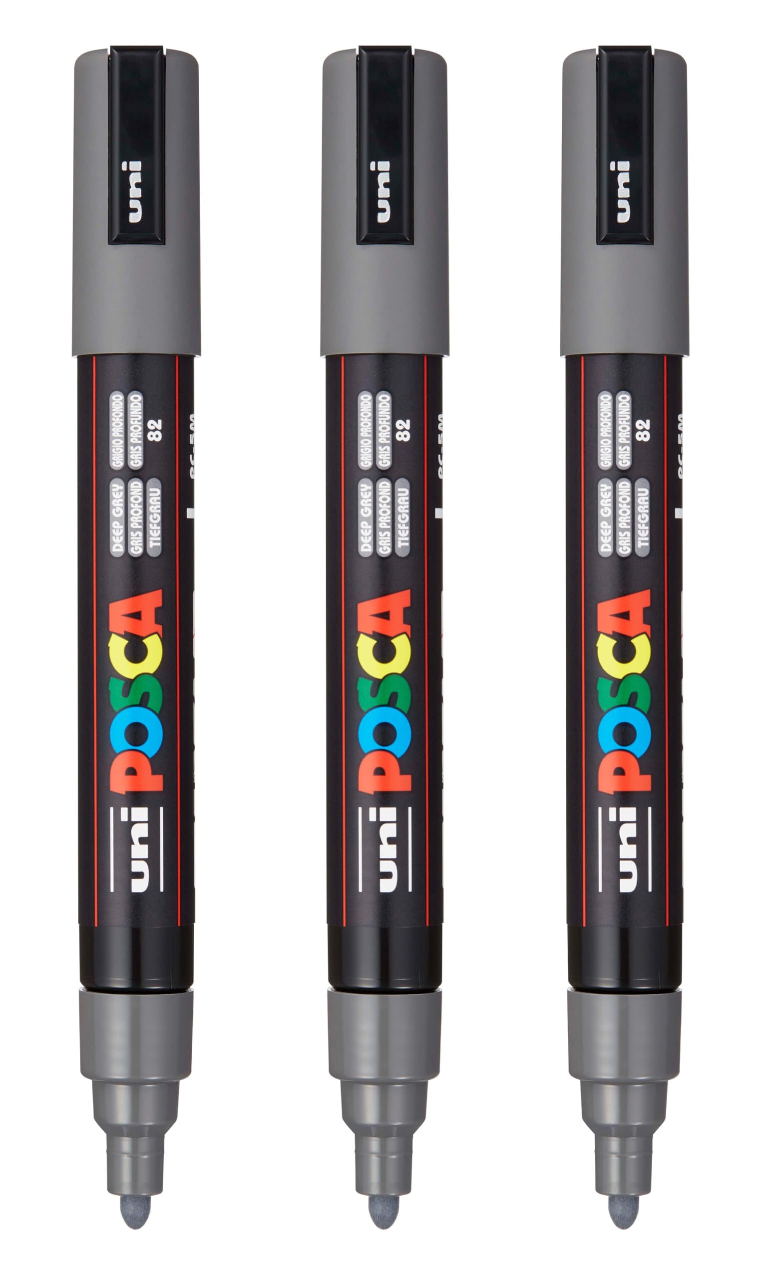 posca PC-5M Water-Based Paint Markers, Reversible Medium Tip (1.8-2.5mm), Deep Grey, 3 Count