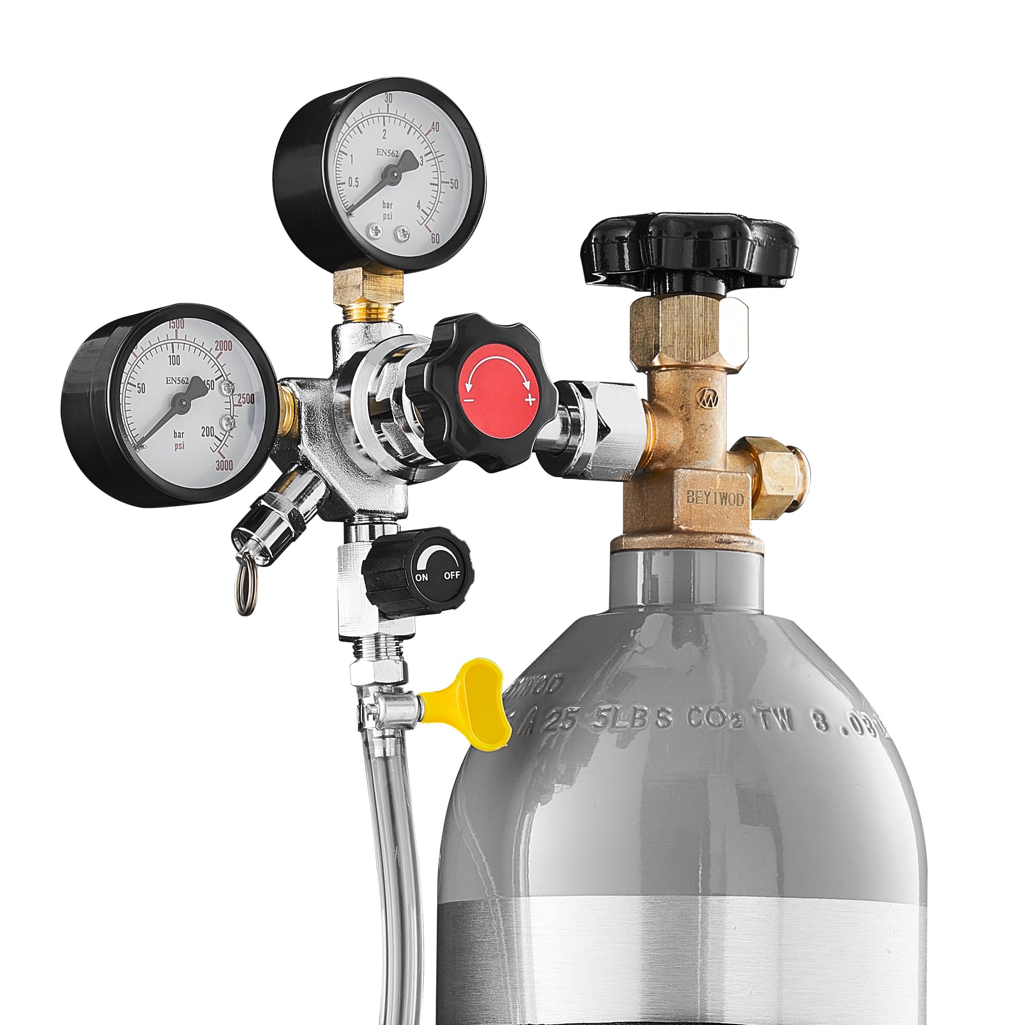 VEVOR Régulateur de CO2, Détendeur pour Tireuse à Bière à Double Manomètre et Valve Unique, Pression Réglable 0-60 psi, Compatible avec Raccord W21,8, pour Bière Pression et Réfrigérateur à Fût