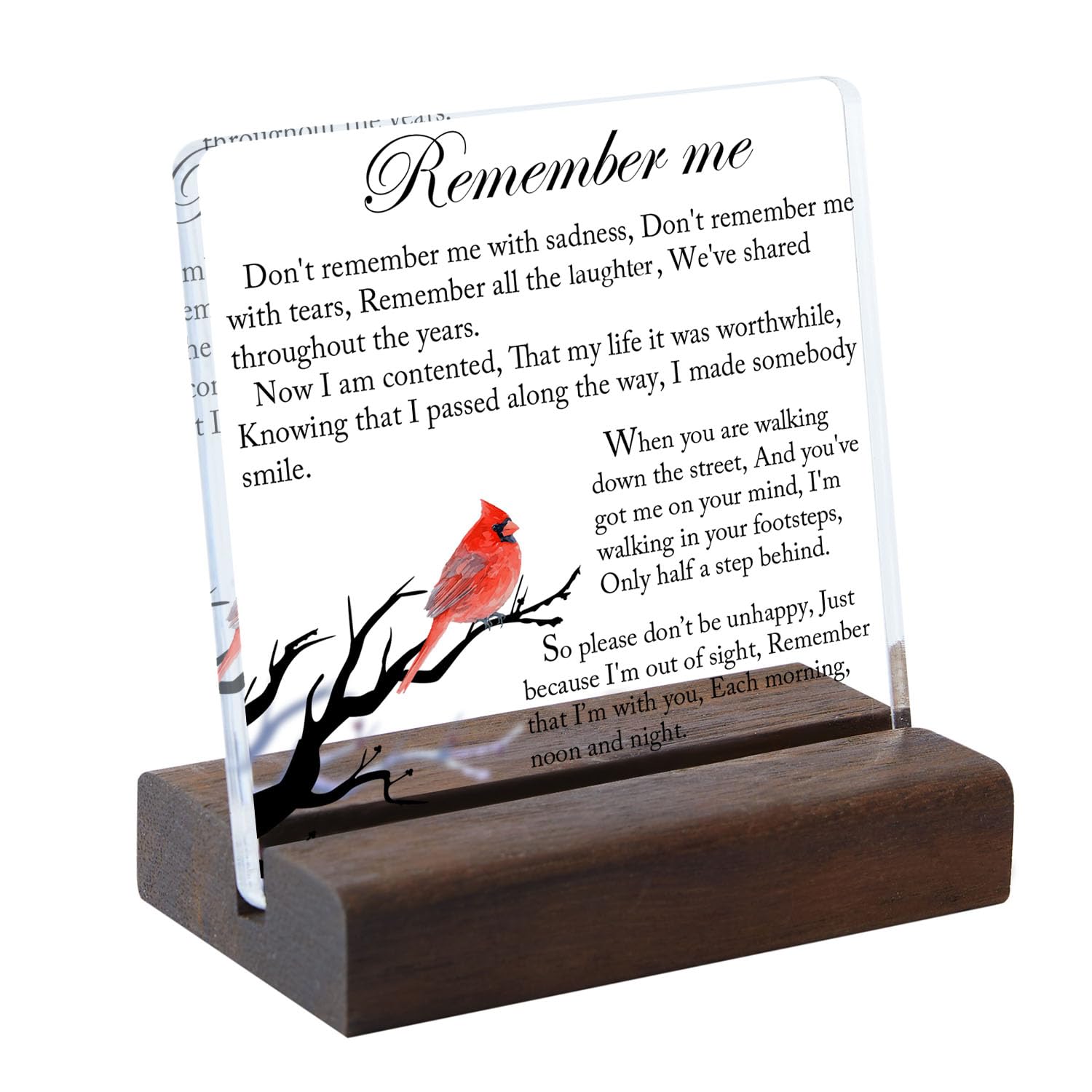 Sympathy Gifts, Cardinal Sympathy Gift, Memorial Gifts for Loss of Loved One Condolence Grief Bereavement Present in Memory of Mother Father Husband Wife - Clear Plaque Sign With Wooden Stand