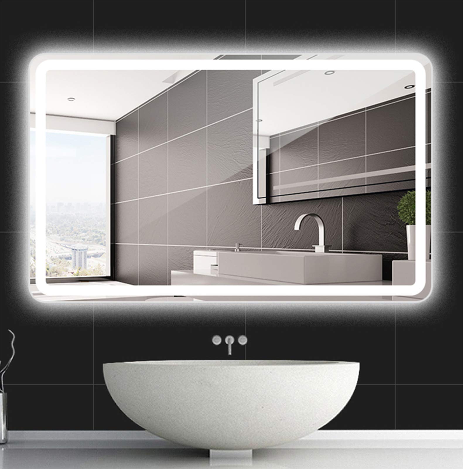 Miroir de salle de bain LED 6000 K tactile horizontal vertical