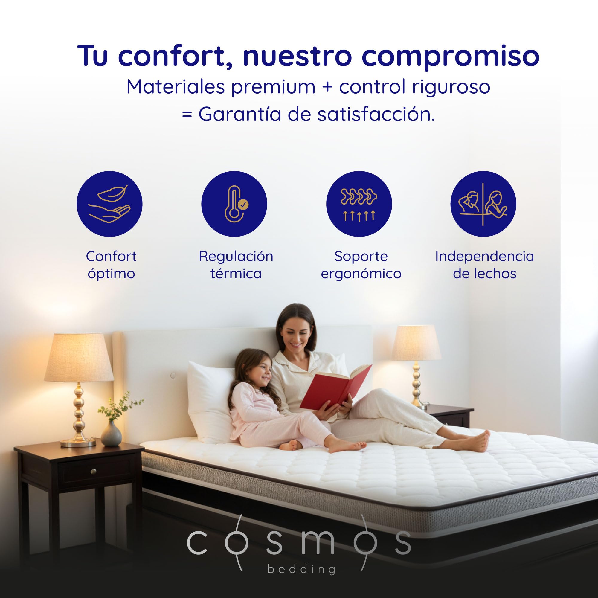 COSMOS - Colchón Híbrido 135x190 cm - Altura 30 cm - Felis - Espuma HR y Blue Latex - Semifirme, Transpirable, Hipoalergénico, Ergonómico - Muelles Ensacados, Reversible