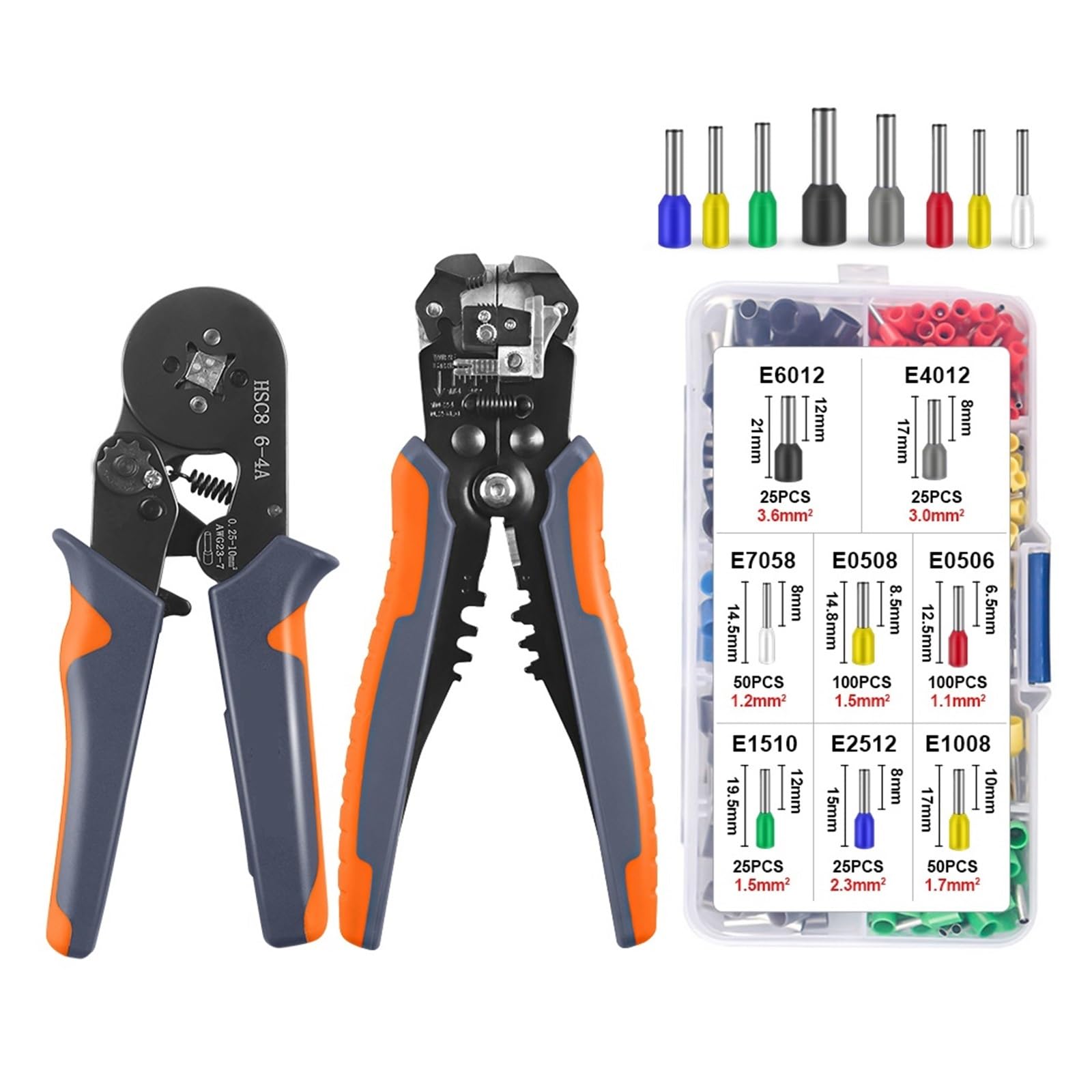 Terminales De Cable Aislados Herramienta Crimpadora Virola Trinquete HSC8 6-6A - 24-10AWG Pelacables, Kit Engaste Preciso(6-4A YQ 400PCS)