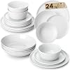 MALACASA LEXI Series 24-Piece Porcelain Bowl and Plate Set Dinner Service for 6 People White Dinner Plates & Bowls Round Dinnerware Set Dishwasher & Microwave Safe Series LEXI
