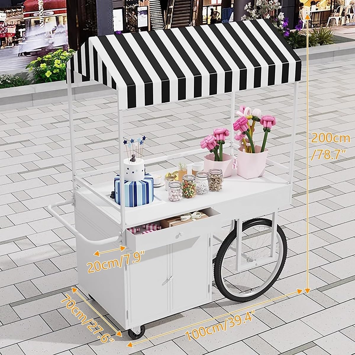 Chariot Mobile pour Vendeur De Street Food avec Auvent et Boîte De Rangement, Chariot de Stand Portable pour Vendeur en Extérieur pour Vente et Présentation(Yellow)