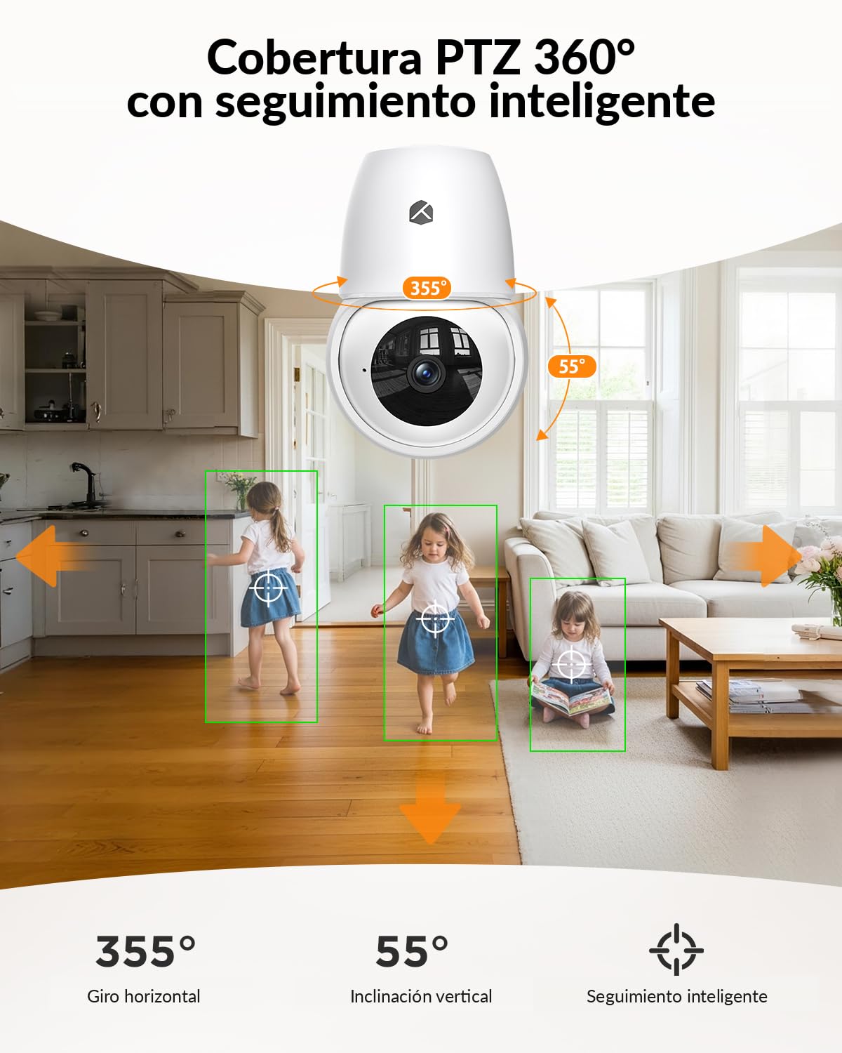 2.4/5G Camara Vigilancia WiFi Interior, 2K 360°PTZ Camara Vigilancia Domicilio WiFi para Bebes/Mascotas/Seguridad, Seguimiento Automático, Visión Nocturna, Audio Bidireccional, Pack 2