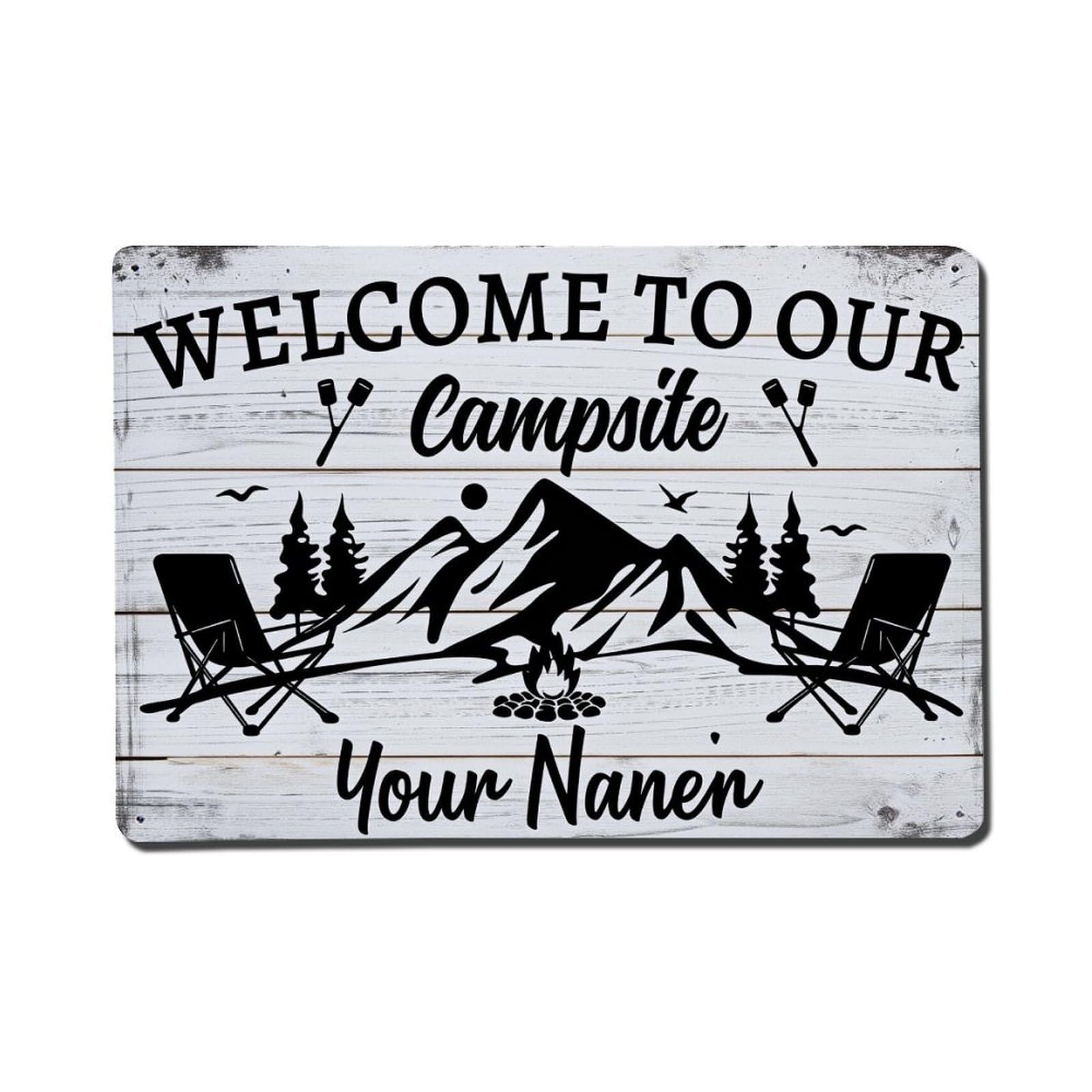 Welcome To Our Campsite Your Name Tin Sign Vintage Metal Poster, Home Bar Garage Man Cave Cafe Indoor & Outdoor Wall Decoration 8x12Inches