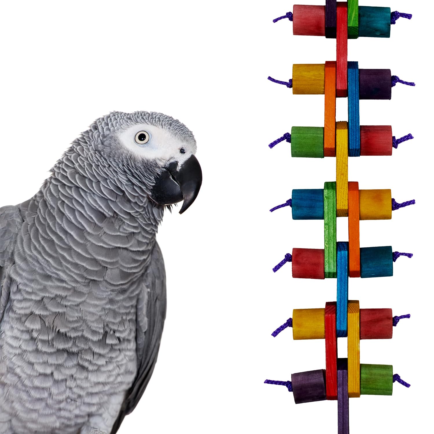 Super Bird Creations SB1158 Link 'n Chew Bird Toy for for Ringnecks, Conures, Quakers, Caiques, Pionus, Senegals, African Greys - Multi-Colored Wooden Chew Blocks - Medium/Large Bird Size, 20 x 4