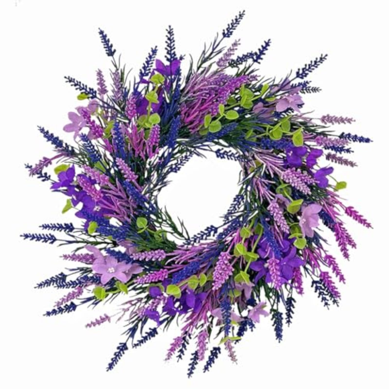 Purple Lavender Floral Wreath 45cm Purple Floral Wreath with Greenery for Front Door, All Season Wreath for Indoor Outdoor Farmhouse Decor (55CM)