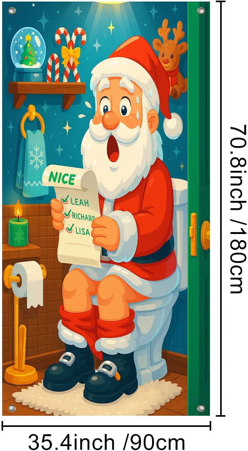 IVN Santa Naughty List Door Cover Decoration 71 x 35 in Holiday Banner Christmas Entry Decor Indoor Outdoor for Front Door Party Decorations Country Winter Accent - Image 3