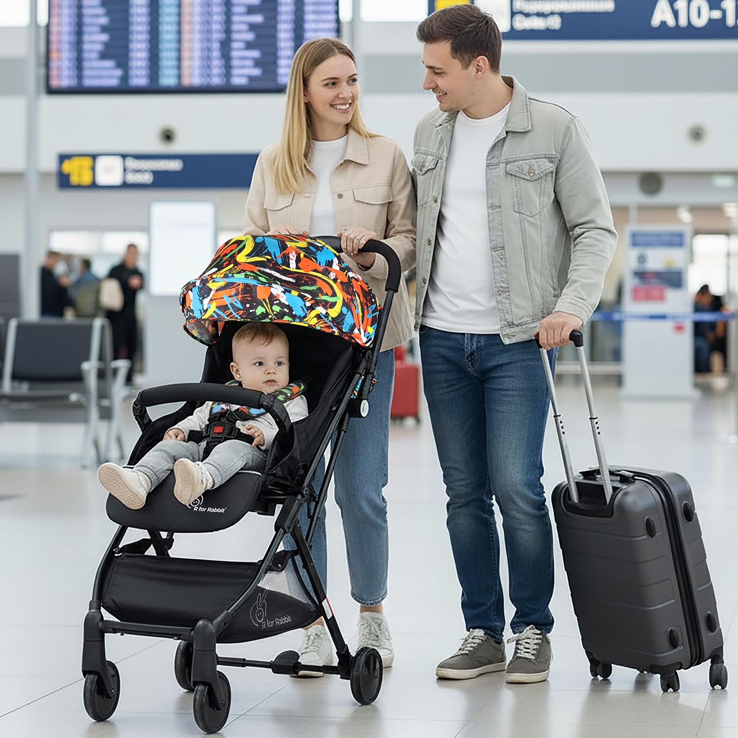 R for Rabbit Pocket Stroller Lite Baby Stroller, Portable Travel Friendly Pre Installed Baby Trolley Stroller & Pram for Newborn Babies of Age 0 to 3 Years | (Black Multi)