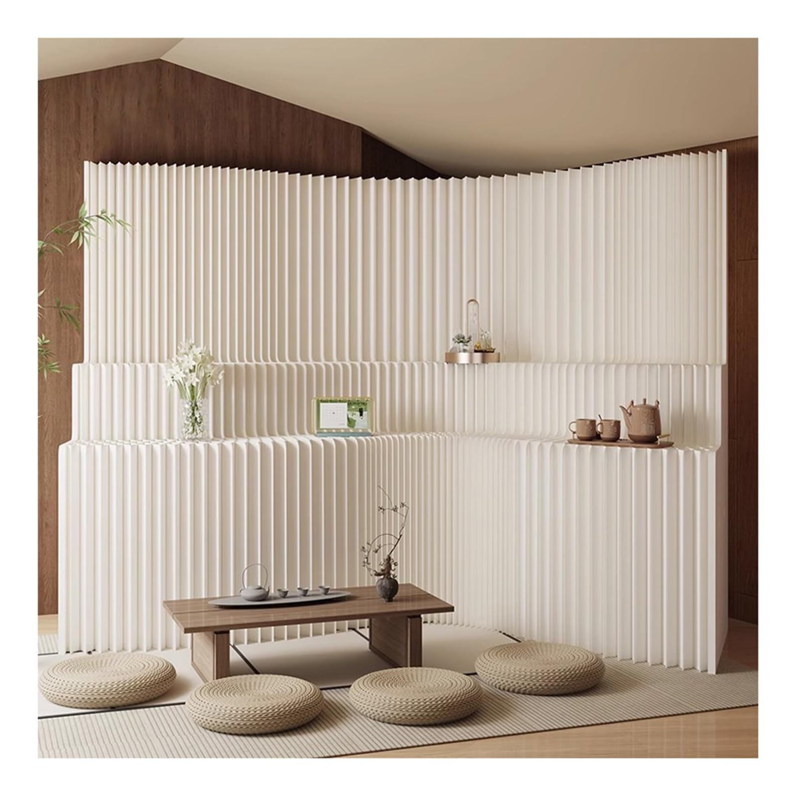 Biombo Separador Retractable Paper Room Divider Folding Privacy Screen, Blackout Sound Reducing Storage Display Rack Paper Wall for Home Office Restaurant(2x2m/6.56x6.56ft)
