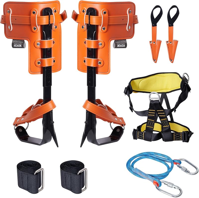 VEVOR Tree Climbing Spikes Set, 1 Pair Height-Adjustable Climbing Spurs with Security Harness and Utility Rope, 350lbs Load Capacity Tree Climbing Gear, Arborist Equipment for Climbers, Fruit Picking