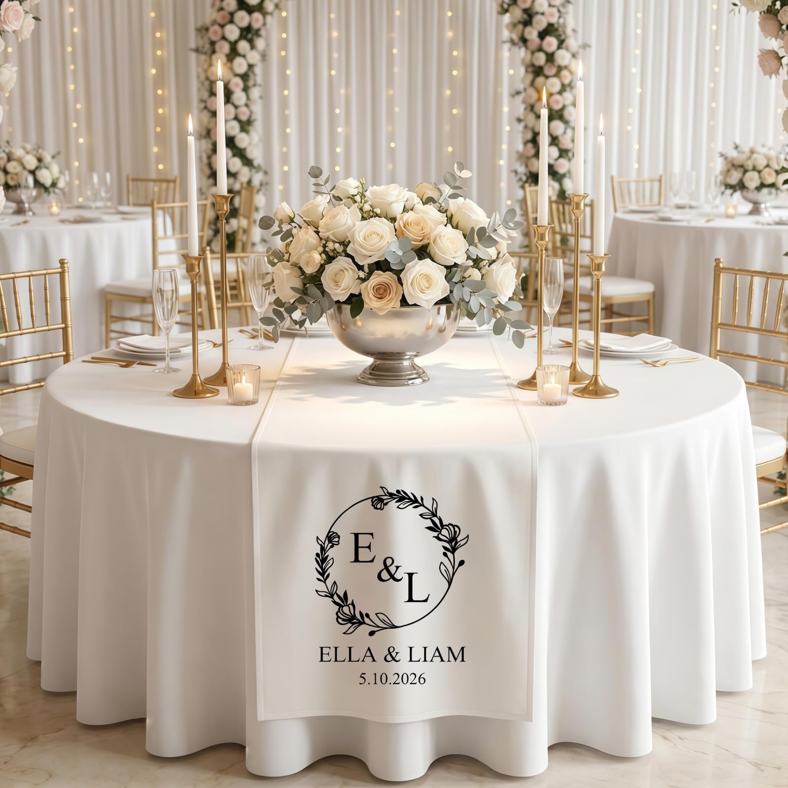 Personalized Wedding Table Runner, Custom Name Date Tablecloth For Reception, Minimalist Bridal Shower Engagement Party Decor, Cotton Linen Centerpiece
