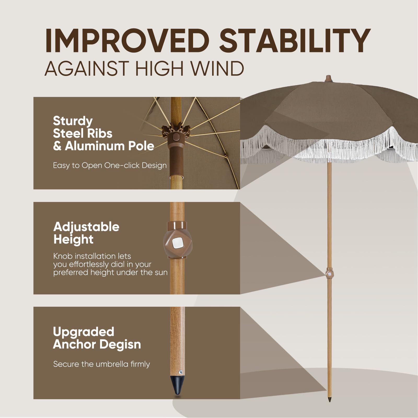 Tempera 7ft Outdoor Patio Umbrella with Carry Bag,Beach Umbrella with