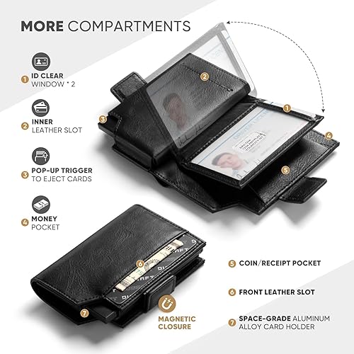 Miniatura 2 de DUGRAFT Cartera con bolsillo para monedas, cierre magnético, bloqueo RFID, tarjetas emergentes con ventana de identificación y organizadores