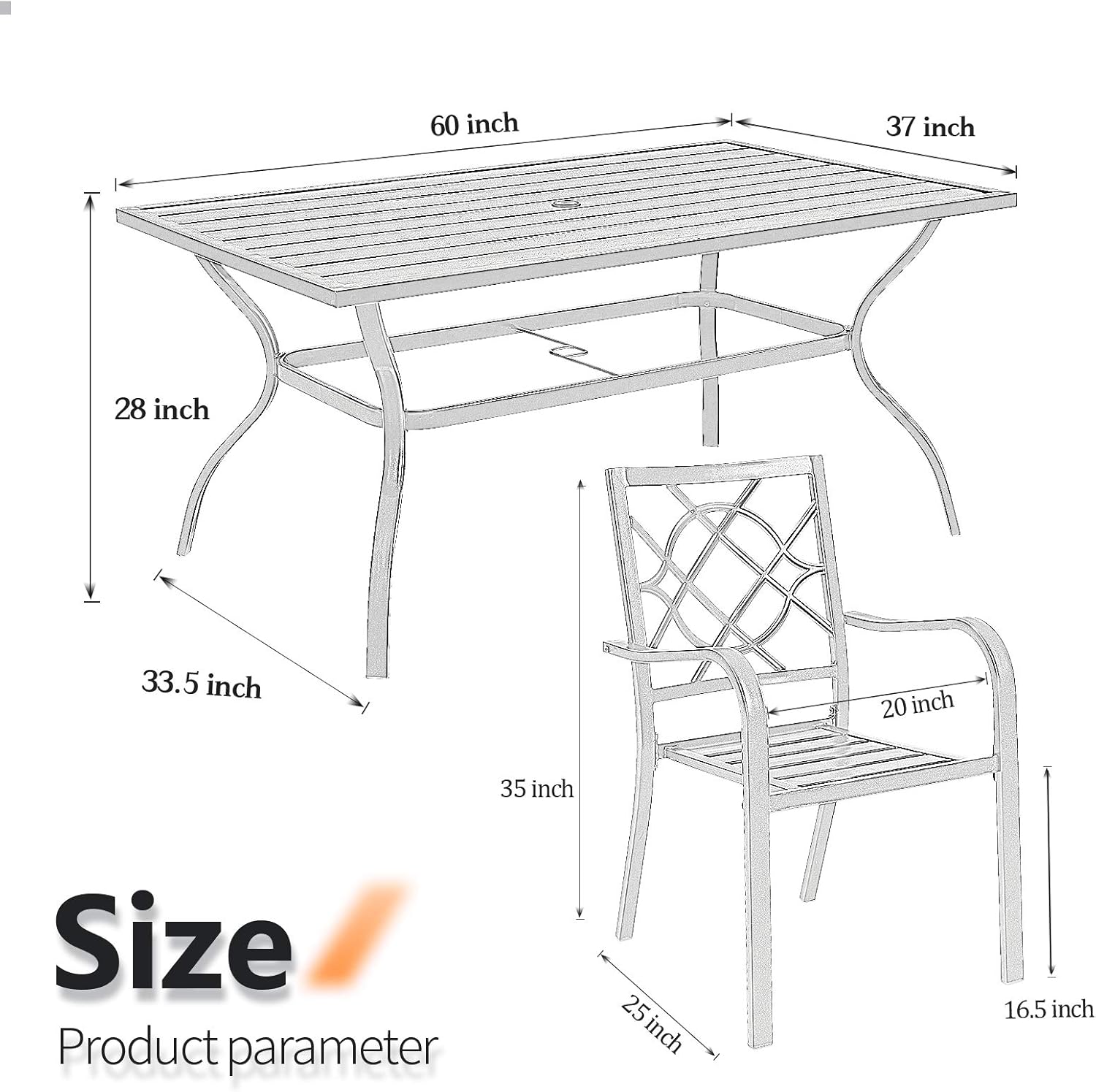 Oakcloud 7 Piece Patio Dining Set, Outdoor Metal Furniture Dining Table Set 6 Stackable Patio Dining Chairs with 1 Rectangle Patio Dining Table, Black : Patio, Lawn & Garden