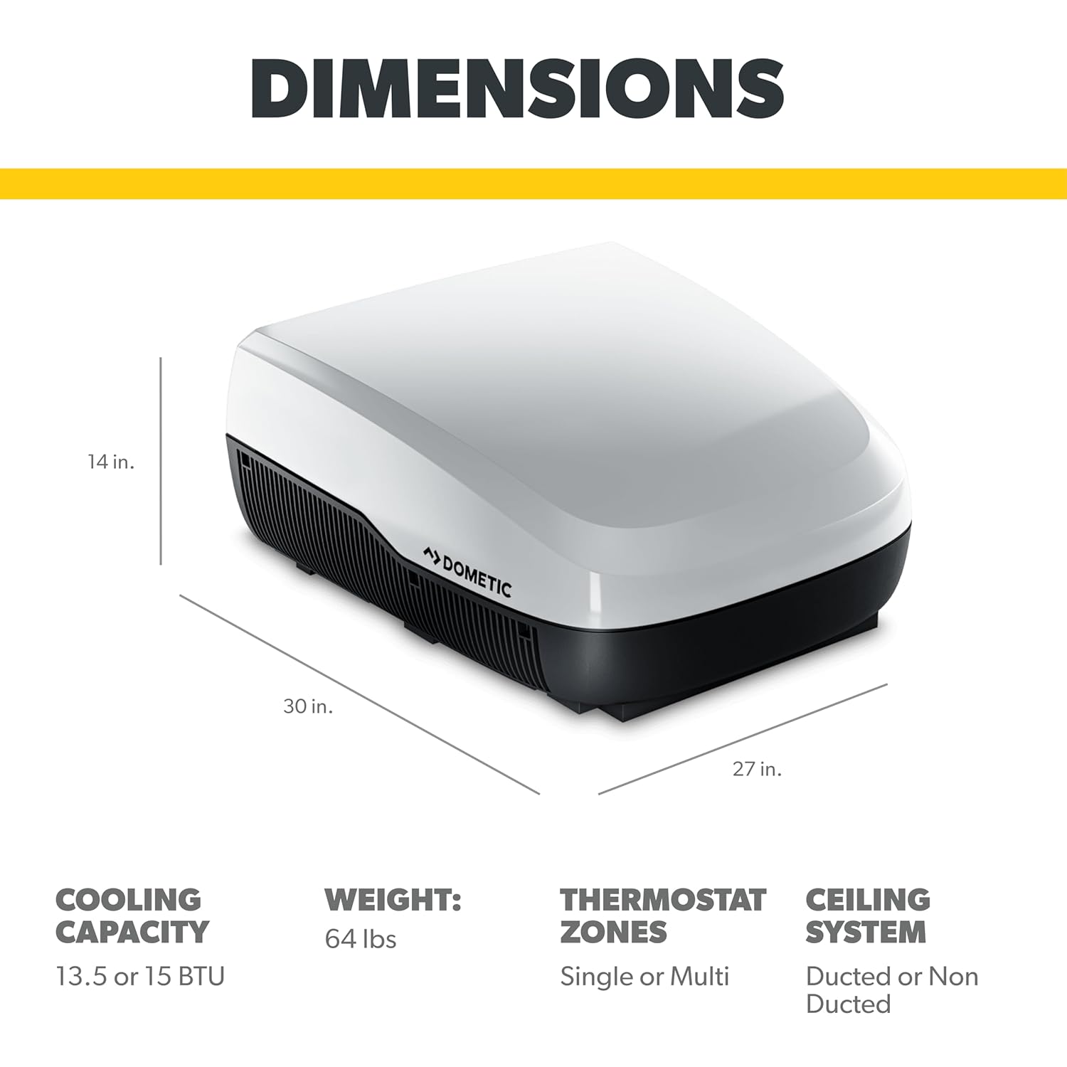 Dometic FreshJet 3 Series, 15K BTU RV Rooftop Air Conditioner unit, White