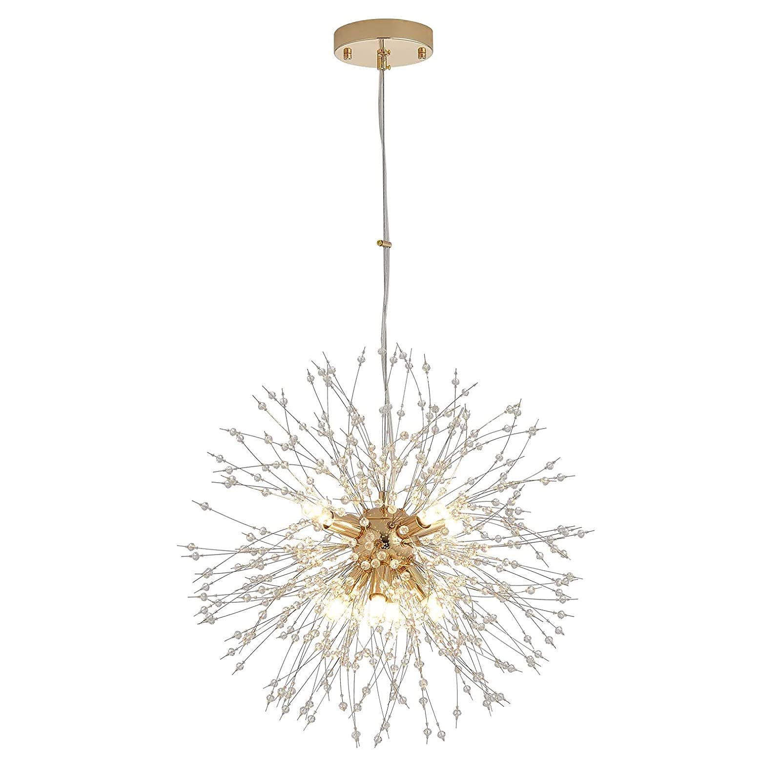 KXEcoLife 8-Light Firework Crystal Chandelie,G9 Modern en Dandelion Sputnik Pendant Lighting adjustable Hanging Light for Living Room Bedroom Kitchen(Silver)(en,200x40cm(79x16inch))