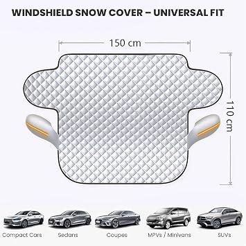 Car Windshield Cover & Sun Shade | Premium All-Season Ultimate Protection Against Ice, Snow, Frost, UV Rays, and Heat | Secure Anti-Theft Universal Fit (Large)