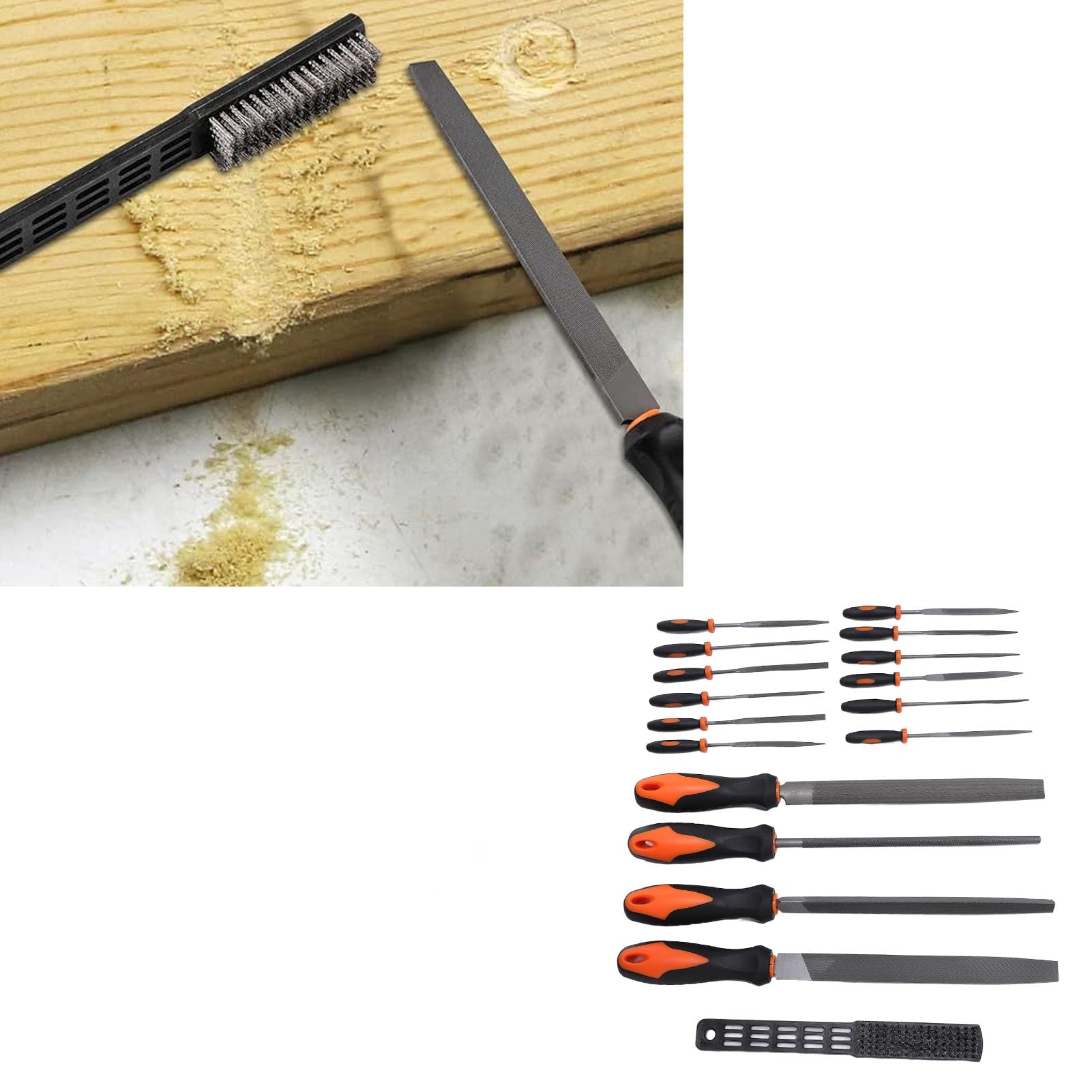 Kit de 17 limes à main et à aiguilles en métal, alliage d'acier à haute teneur en carbone T12, limes plates/triangulaires/demi-rondes/rondes, 12 limes à aiguilles et 1 brosse