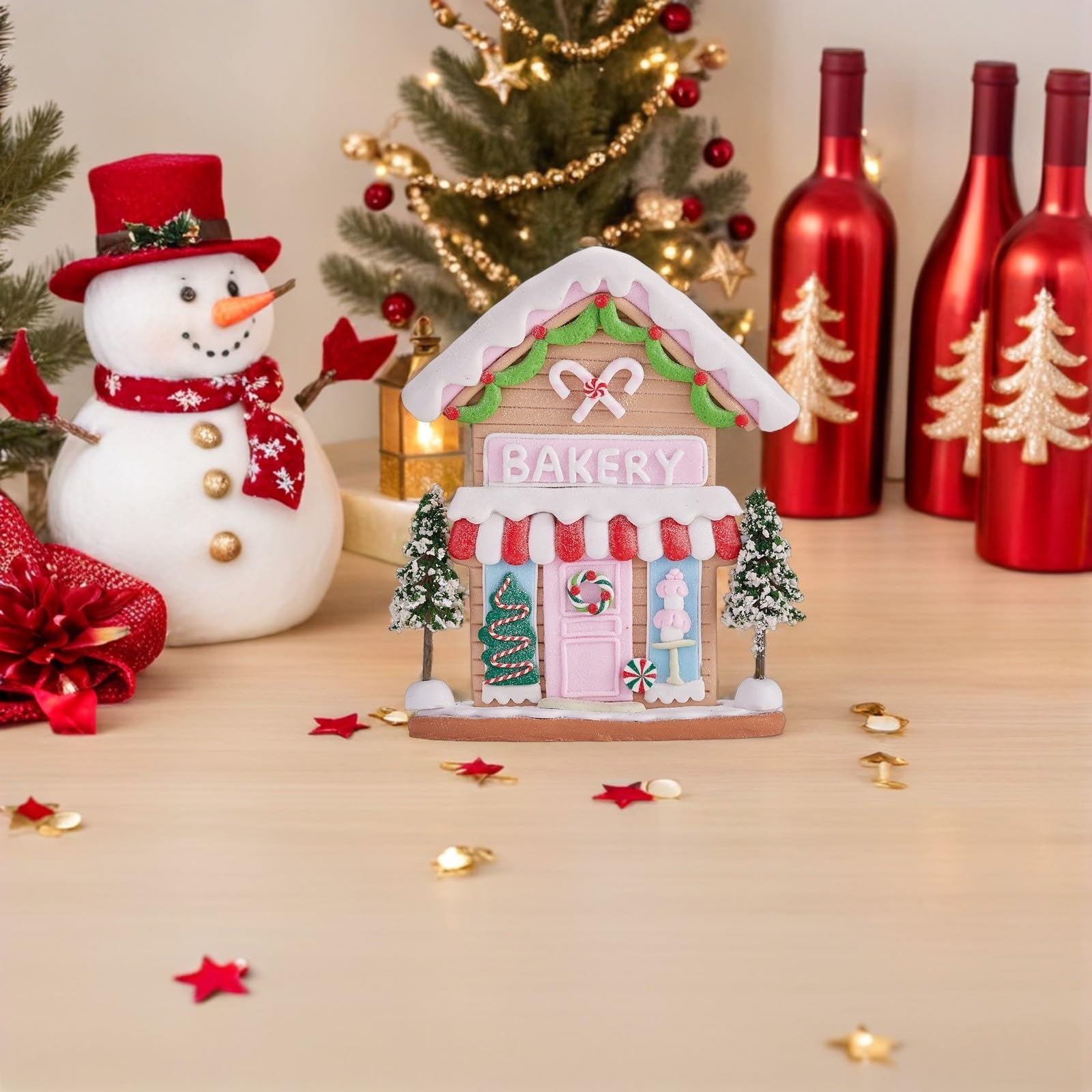 Casa Navideña de Arcilla Polimérica, Adorno Festivo Pintado a Mano para Decoración de Mesa en Fiestas de Invierno