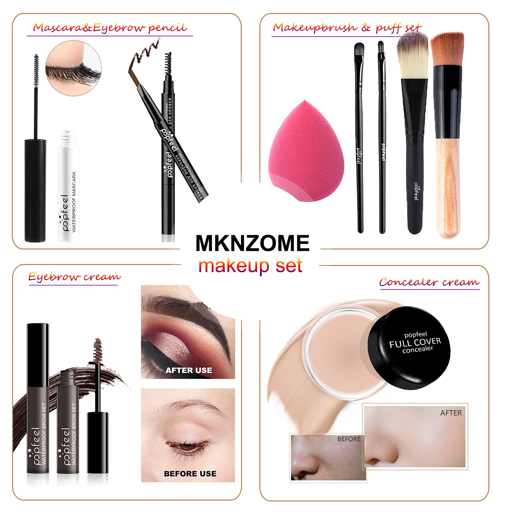 Ensemble de Maquillage Professionnel, MKNZOME 27Pcs Kit de Démarrage Cosmétique avec sac de Rangement Palette de Maquillage Fard à paupières Brillant à lèvres Ensemble de cadeau d'anniversaire Noël
