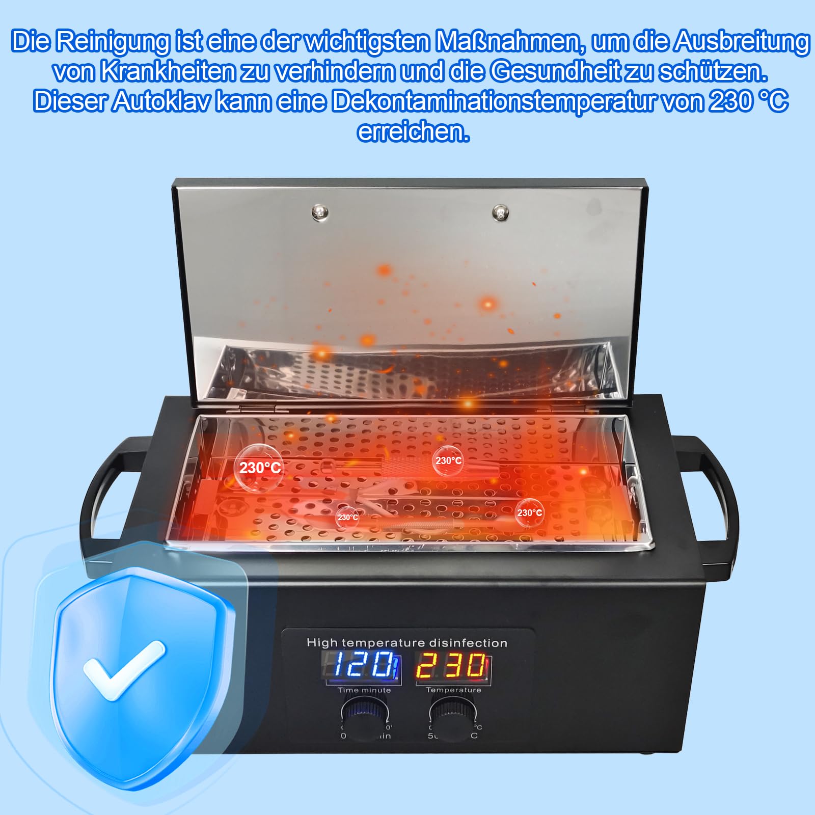 Hochtemperatur-Sterilisiergerät mit Timer – Trockene Hitzesterilisierung für Metallwerkzeuge & SPA-Tücher, Disinfektor für Zahnarztpraxen, Labore & Kosmetiksalons