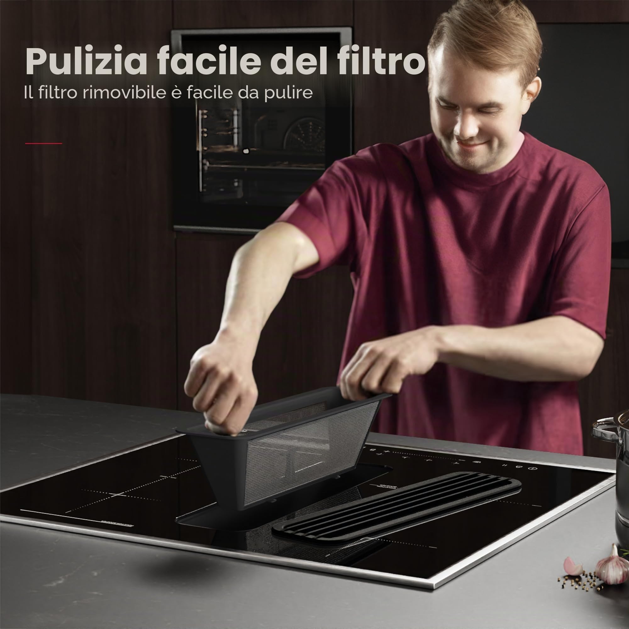 GASLAND IH604BFRB Piano cottura a induzione da 60 cm autonomo con cappa integrata, 4 zone di cottura a induzione con cornice in acciaio inox, PowerBoost, 7400W (senza piastra per grigliate)
