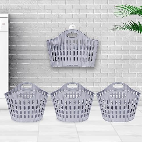 Paquete de 3 cestas de lavandería plegables de plástico, bolsa de compras con asa, cesta de ropa versátil para ahorrar espacio, cesta de ropa para