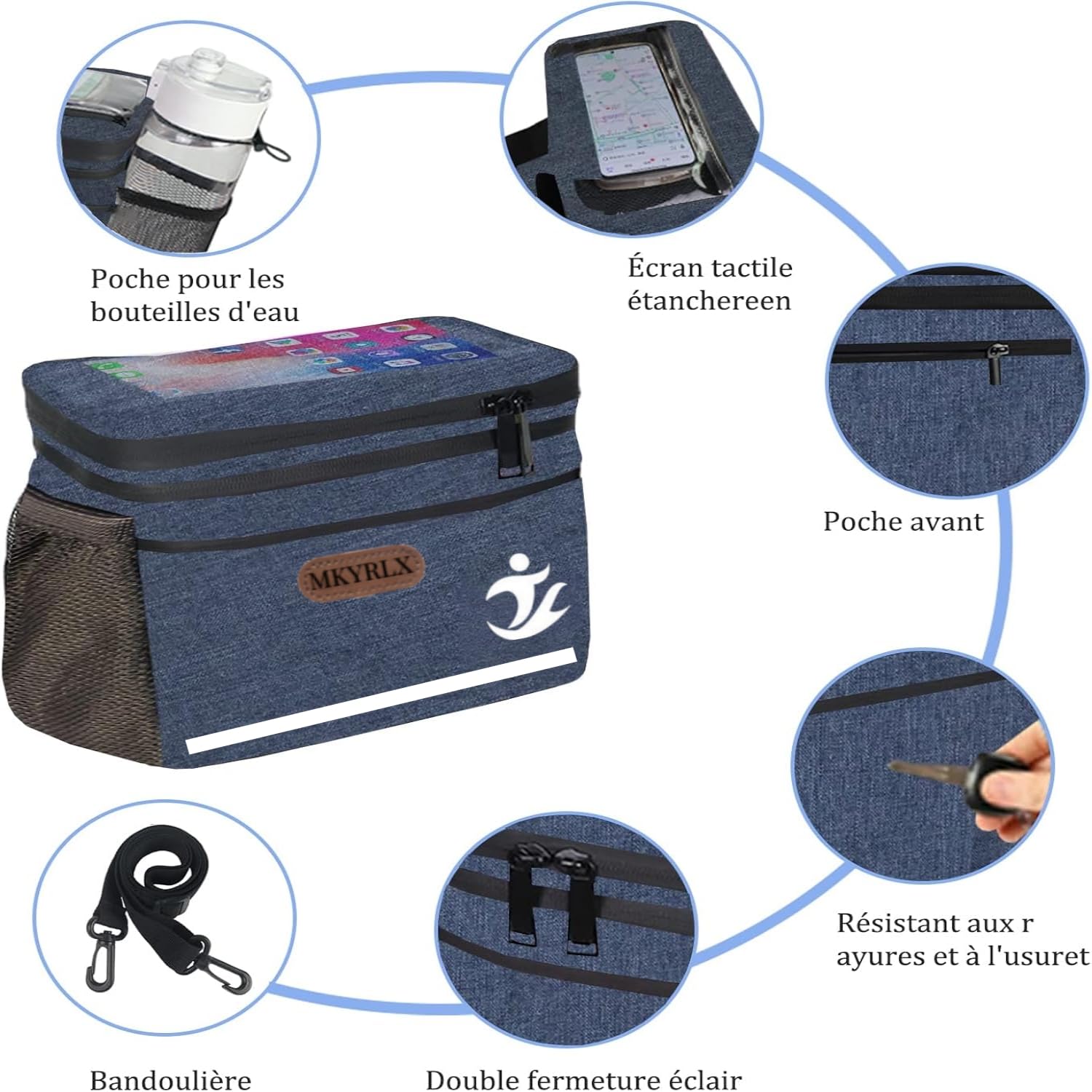 Sacoche Vélo 5L Imperméable – Sac Guidon avec Support Téléphone Étanche, Compartiment Isotherme pour Repas, Bandoulière Amovible, Idéal Cyclisme, Travail