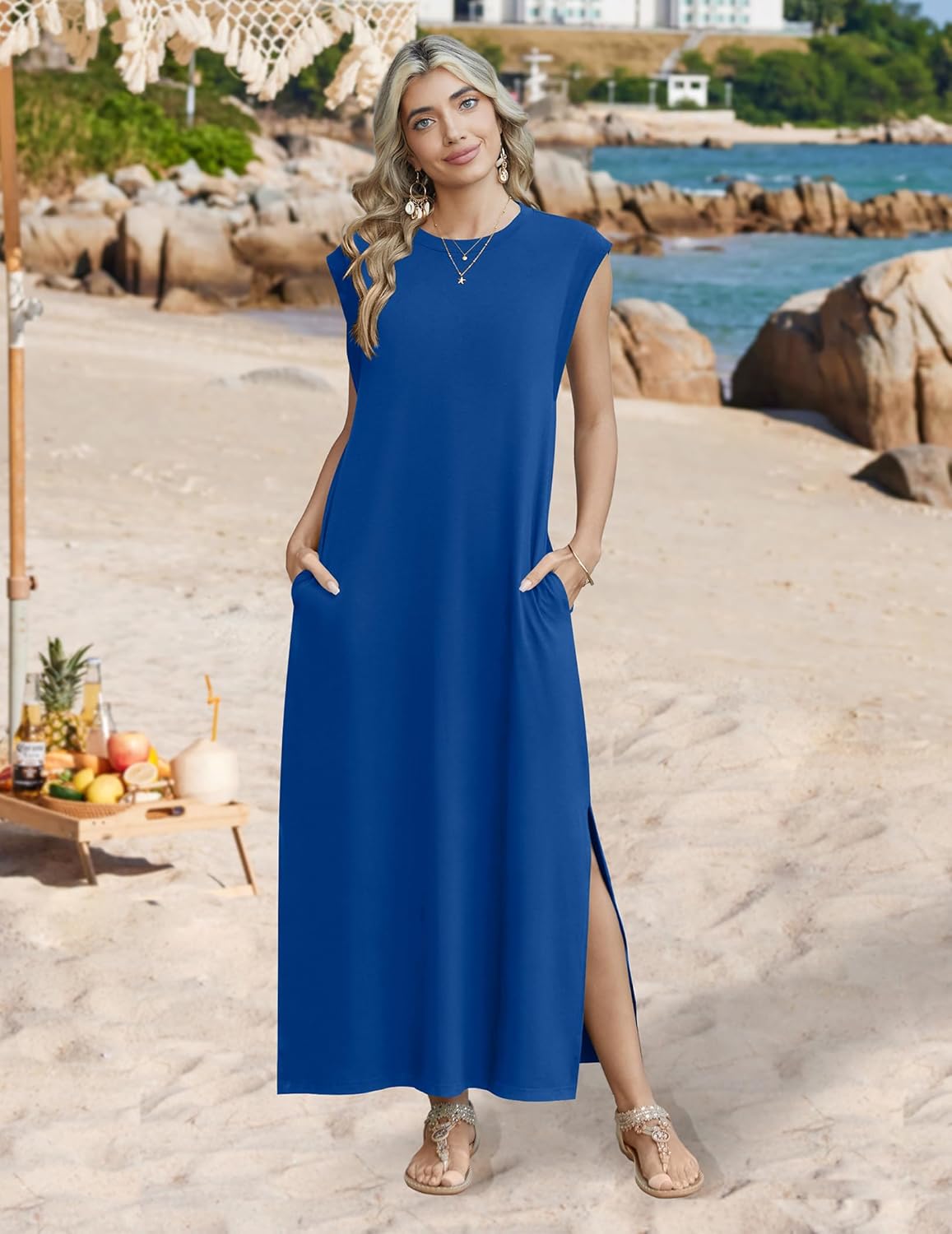 Zeagoo Summer Dresses for Women 2026 Black Long Maxi Sundresses Loose Split Wrinkle-Free Beach Travel Vacation Clothes - Image 3