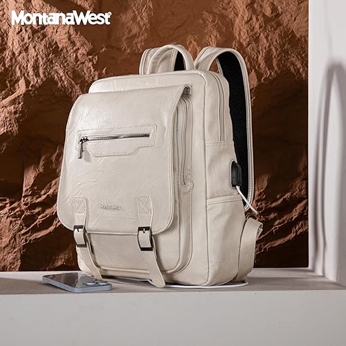 Miniatura 9 de Montana West Mochila para laptop para mujeres y hombres, unisex, vintage, mochila casual para viajes y trabajo con práctico soporte de carga