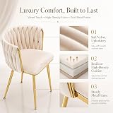 Kiztir Dining Chairs Set of 4 Upholstered Dining Room Chairs Comfy Velvet Accent Chairs with Gold Metal Legs and Woven Back for Dining Room Kitchen Living Room (Beige)