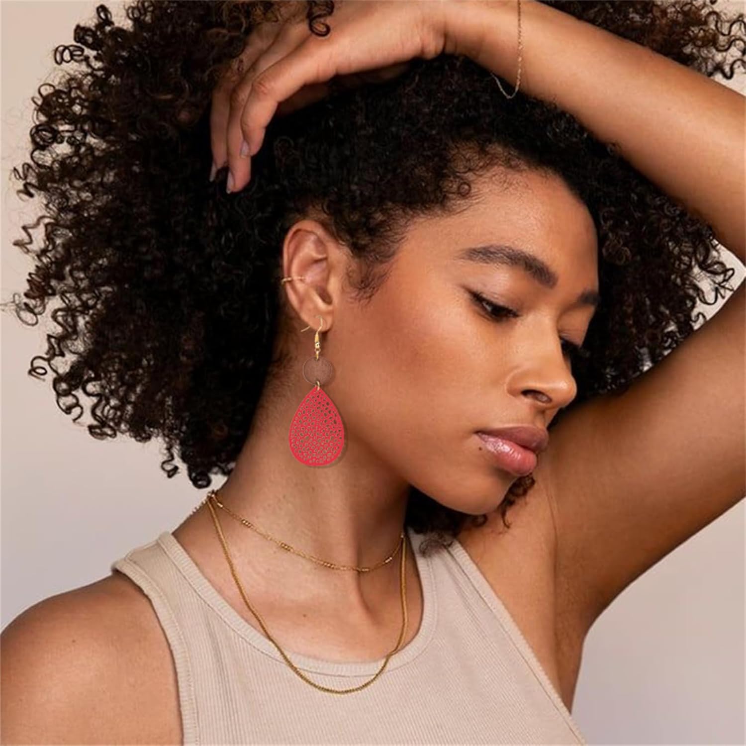 Bohemian Wood Earrings for Women Unique Handmade Lightweight Vintage Boho Natural Multilayer Geometric Teardrop Wooden Dangle Drop Statement Earrings Jewelry - Image 2