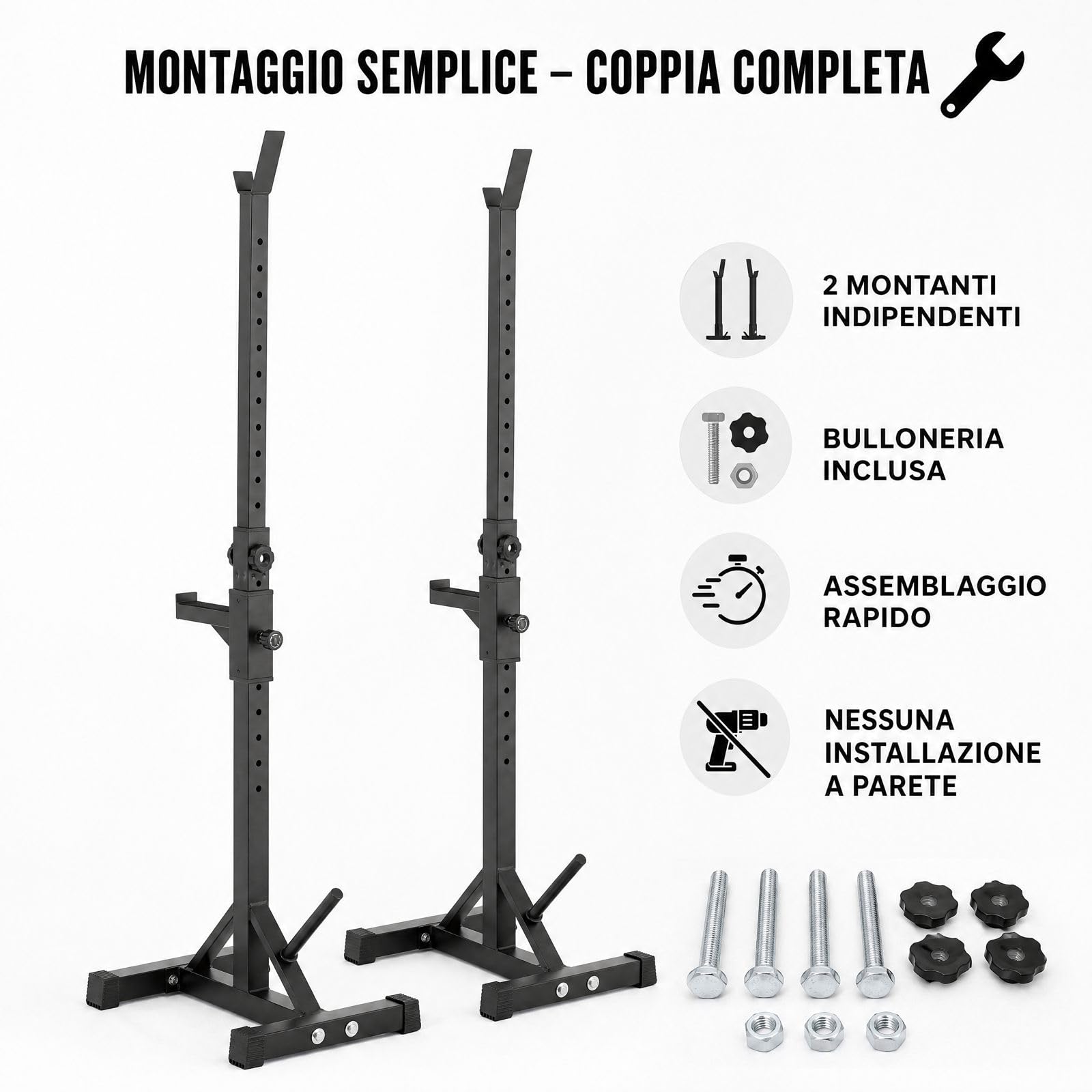 Rack Palestra Regolabile per Bilanciere, Squat Rack Acciaio con Supporti Altezza Regolabile, Porta Pesi Casa