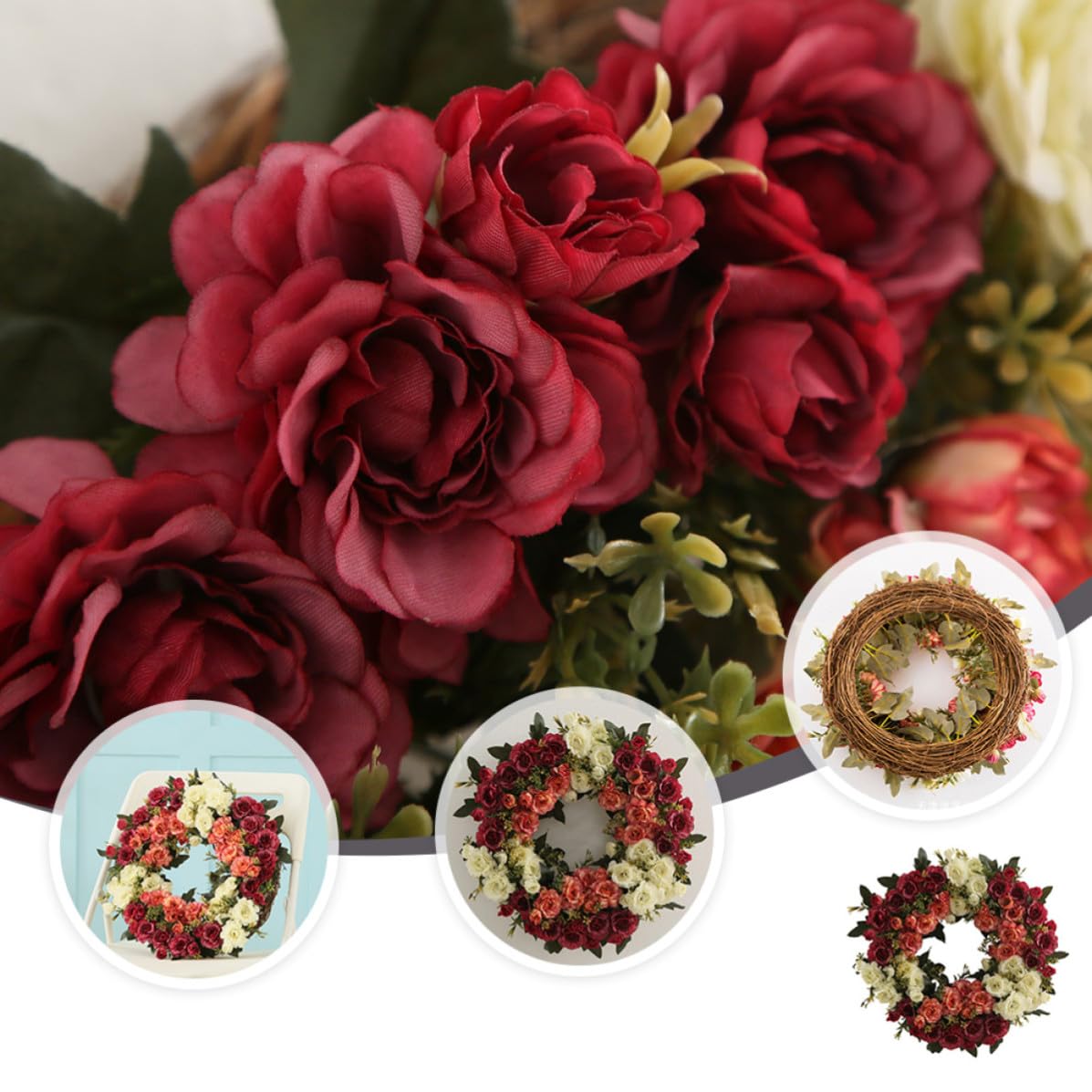 Didiseaon Guirnalda de Rosas Simuladas para Pared, Ratán y Seda,