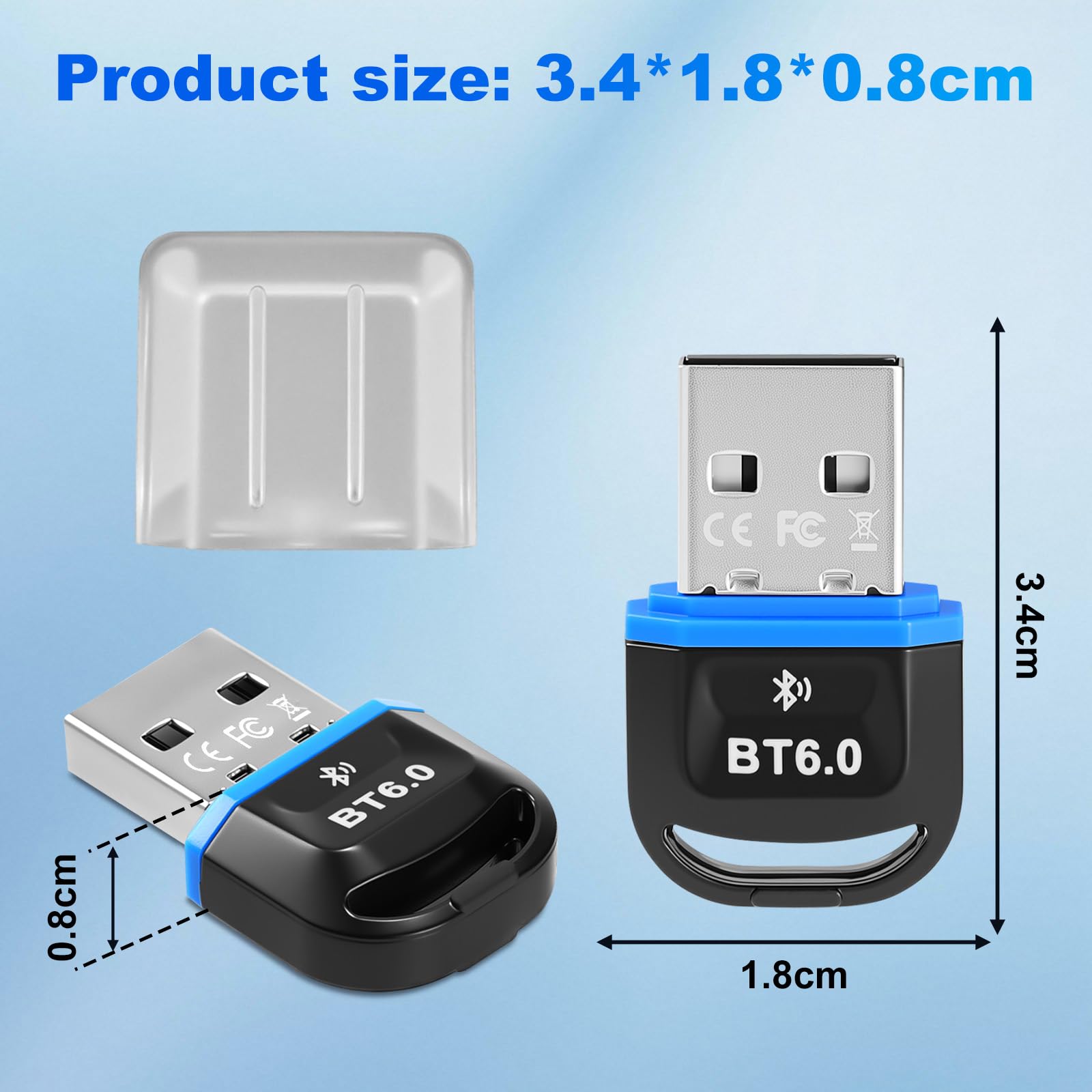 Adaptador Bluetooth 6.0 para PC, Adaptador USB Bluetooth con Windows 11/10/8.1 para PC de sobremesa/portátil/Auriculares/Teclado/ratón/estéreoBluetooth