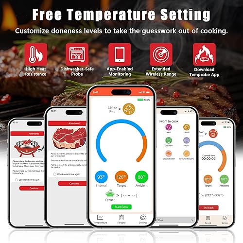 Miniatura 4 de Termómetro de carne  Termómetro inteligente Bluetooth para carne de 820 pies con alcance inalámbrico Bluetooth termómetro digital de alimentos con