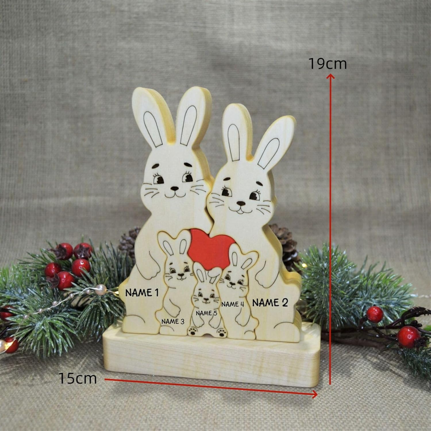 Personalized Family Name Puzzle - Wooden Bear/Bunny Puzzle - Customizable Wooden Puzzle Oak Decorative Piece for Home Decor and Thoughtful Chistmas Thanksgiving Easter Warm Gifts (Bunny)