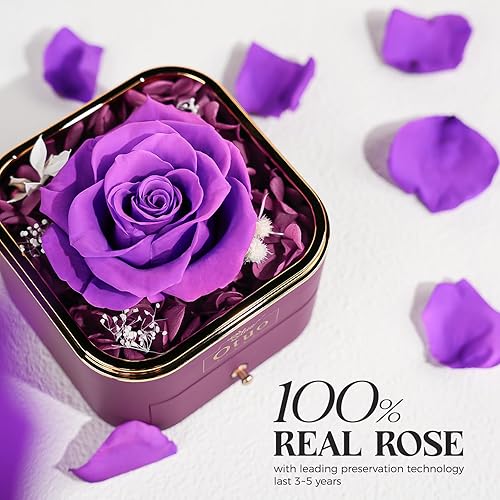 Miniatura 2 de Joyero de regalo de rosas preservadas, flor de rosa eterna real con collar, regalos para novia, mamá, mujer, esposa, cumpleaños y día de San