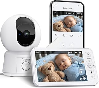 ARENTI Babyphone mit Kamera und App mit 5" Display, 1080P PTZ Video Babyfon mit Kamera, One-Touch-Ruf, Temperatursensor, Wiegenlied, Nachtsicht, 2 Wege Audio, VoX Mode, Automatische Verfolgung