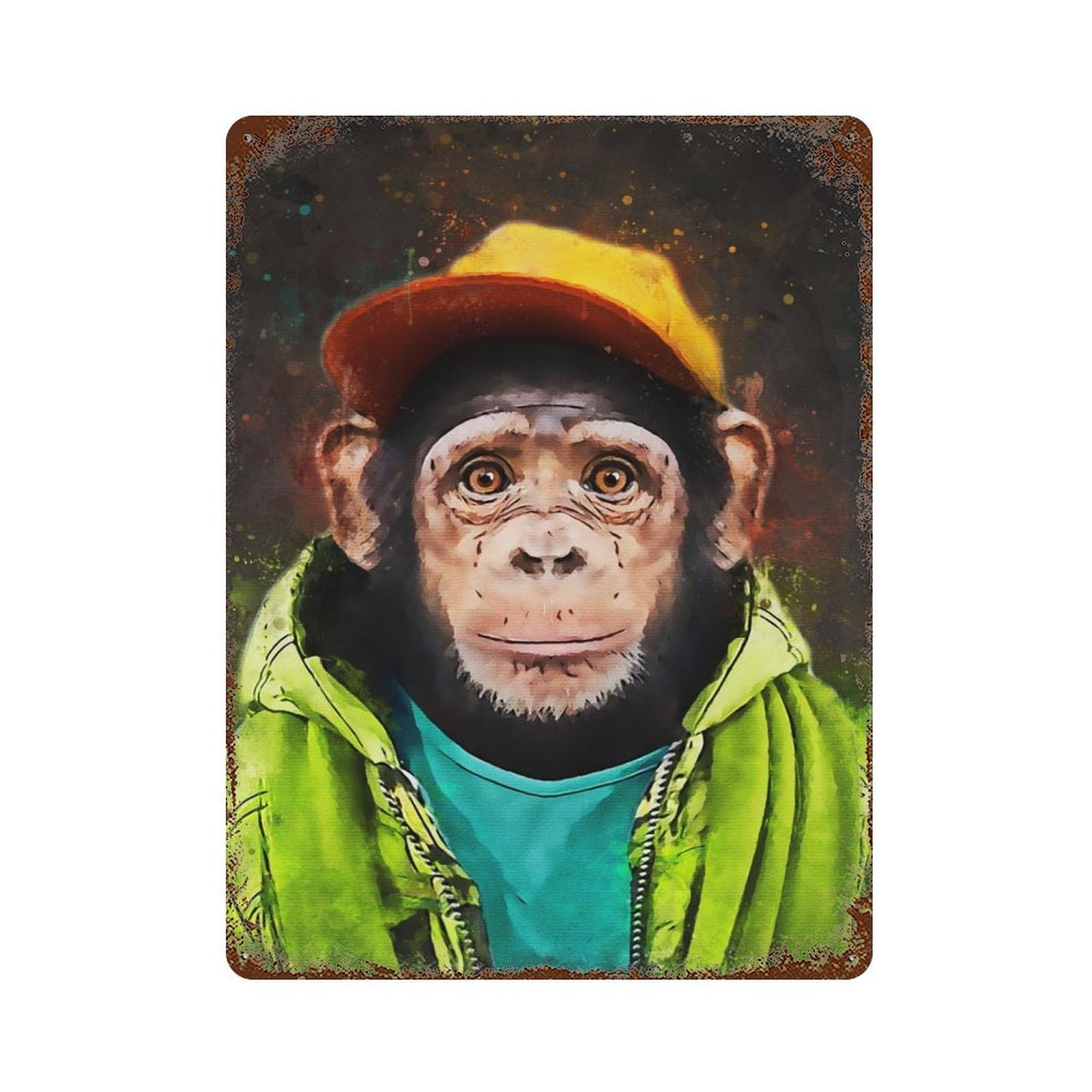 Aged Metal Wall Plaque with Monkey Fashion Design 15.7"x11.8", for Basement, Hobby Room And Garage Decor, Farmhouse Wall Decor