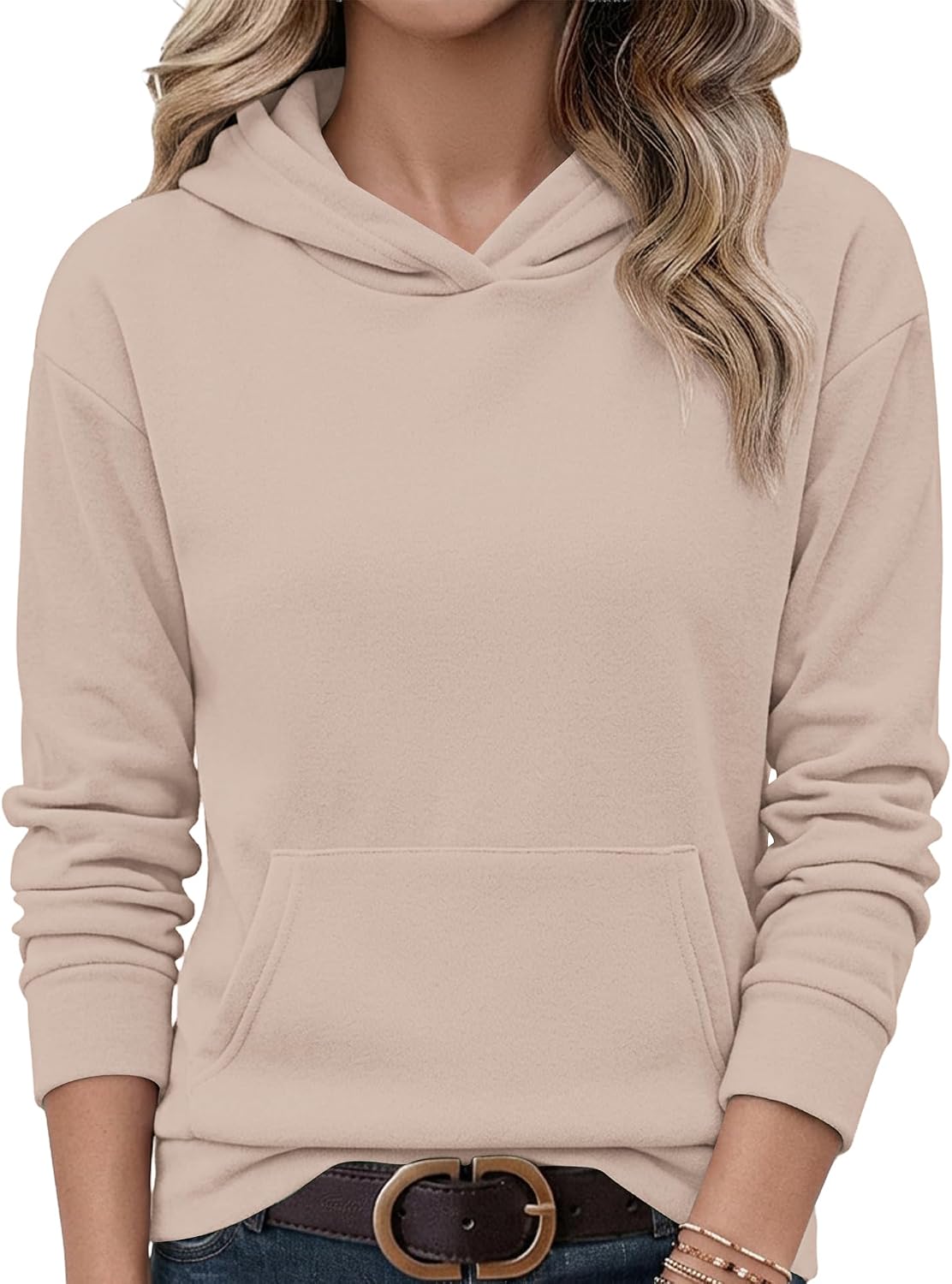 AUSELILY Women's Sweatshirts Hoodies Tops Casual Long Sleeve Fleece Pullover With Kangaroo Pocket 2026 New