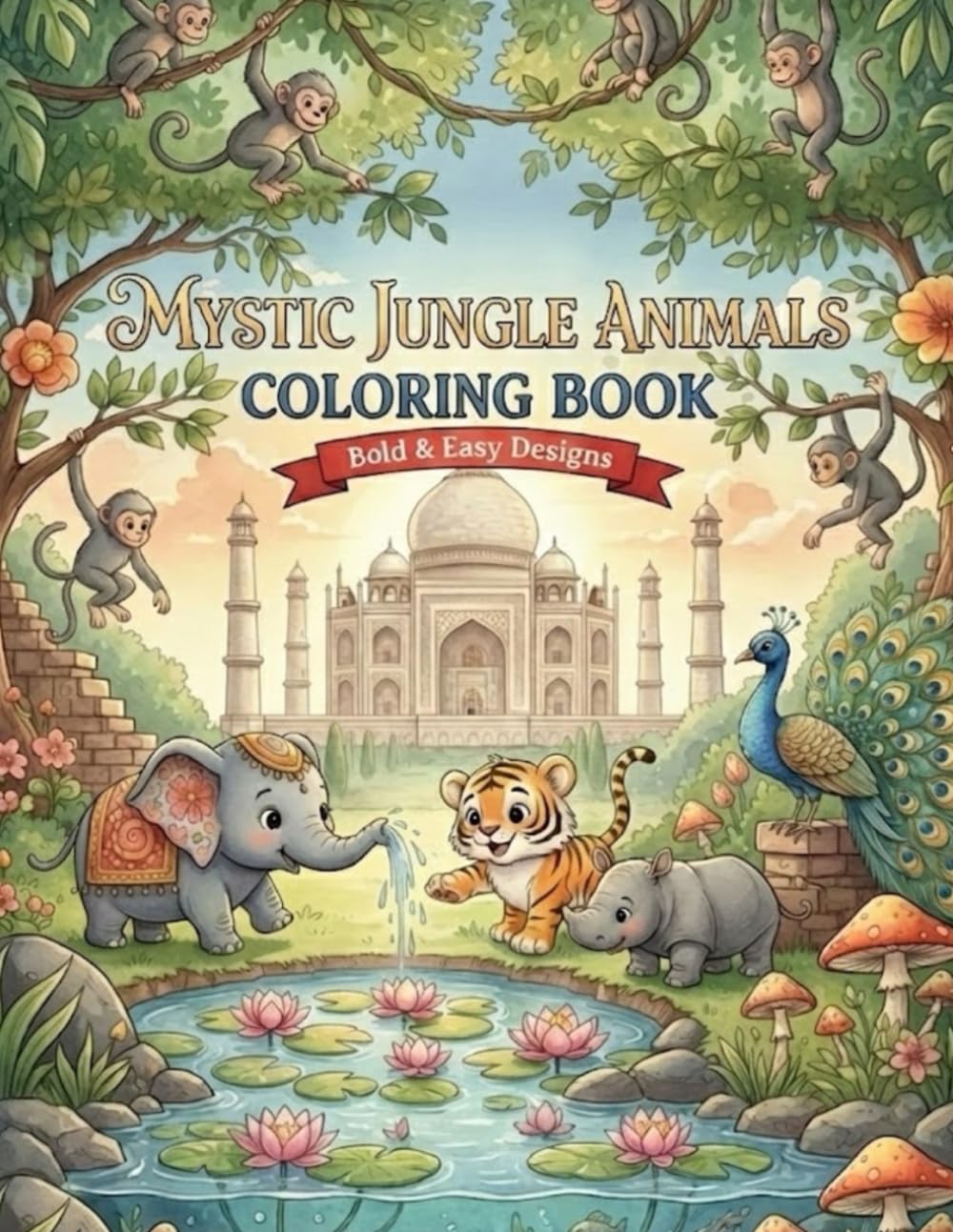 Mystic Jungle Animals Coloring Book: Bold & Easy Designs (Waku-Waku World Animal Adventures: Bold & Easy Coloring Series)