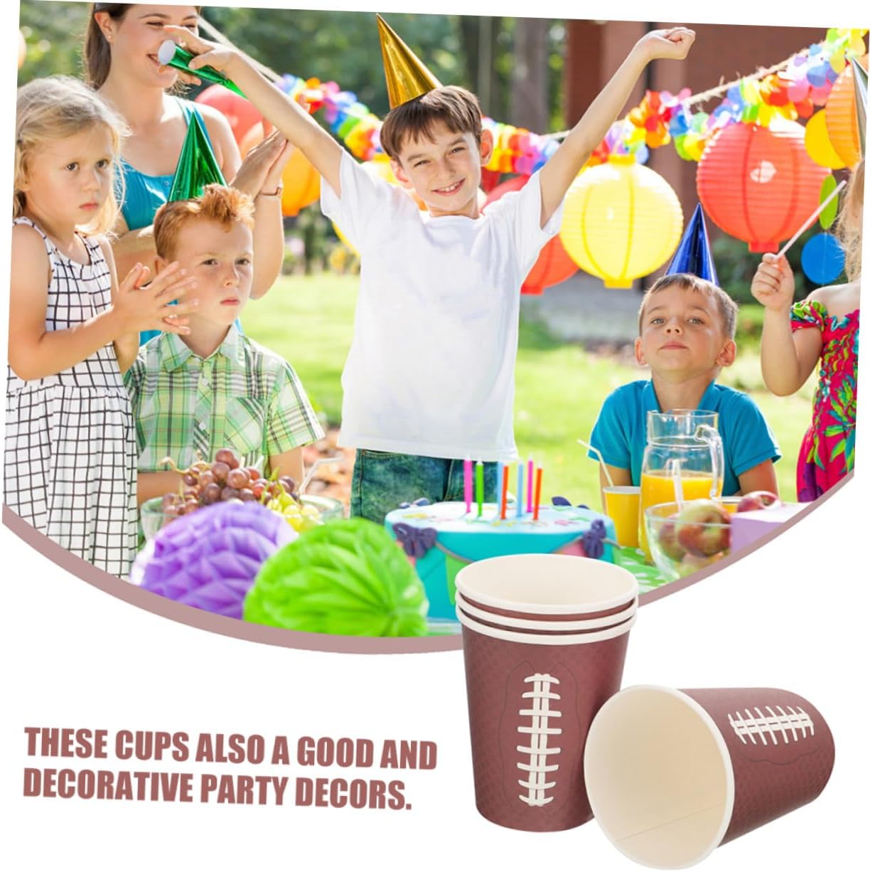Mikinona 48pcs Rugby Themed Paper Cups Disposable Party Drinking Cups Thickened Paper Material Brown Color Suitable for Sports Events Tailgate Game Day and Birthday Celebrations