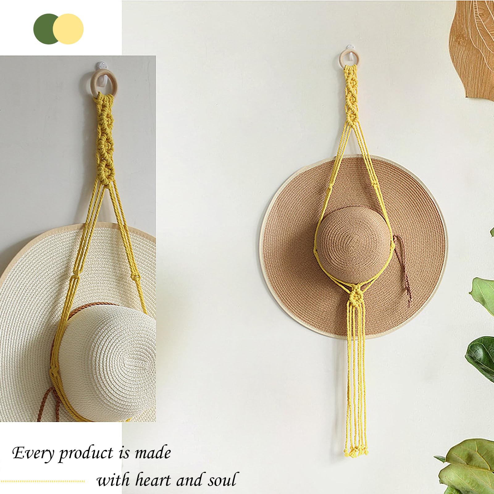 3 ganci per cappelli in macramè, tessuto a mano, supporto per cappelli da parete, supporto da parete per cappello da cowboy, porta cappelli, organizer per cappelli Fedora con tesa larga, appendiabiti